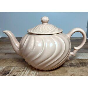 Franciscan California Peach Ceramic Swirl Teapot With Lid Vintage 1940s